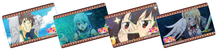 A sample image of hologram cards for the Konosuba Pop-up shop