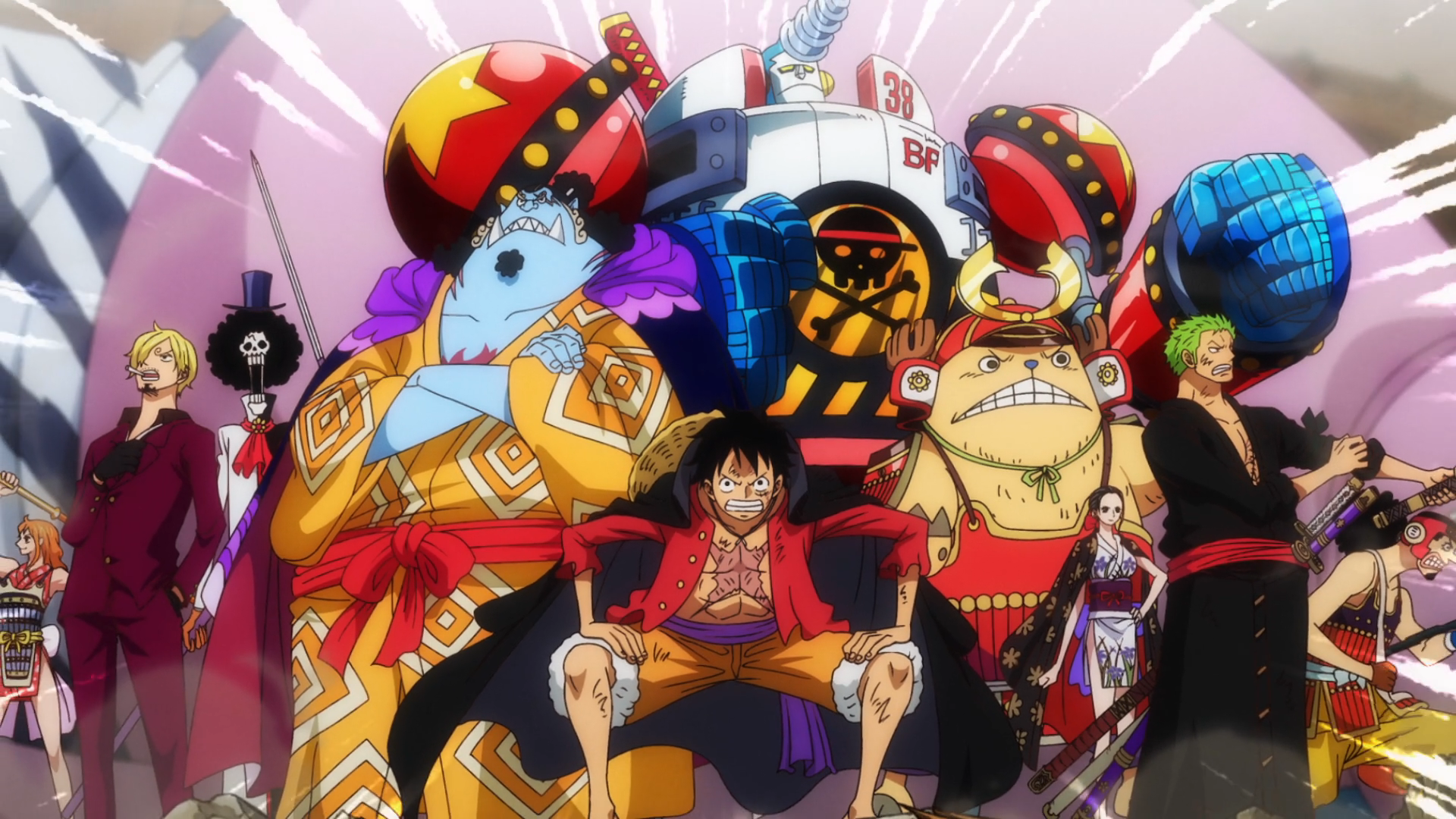 one piece straw hats together